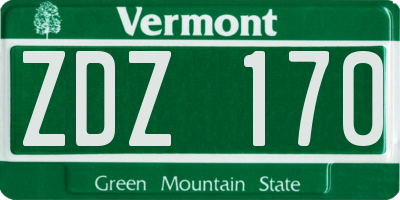 VT license plate ZDZ170