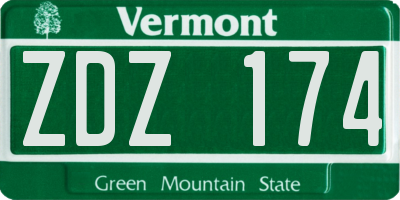 VT license plate ZDZ174