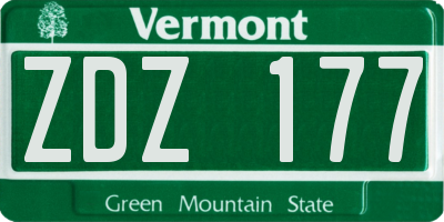 VT license plate ZDZ177