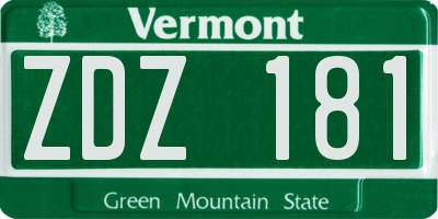 VT license plate ZDZ181