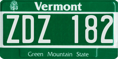 VT license plate ZDZ182
