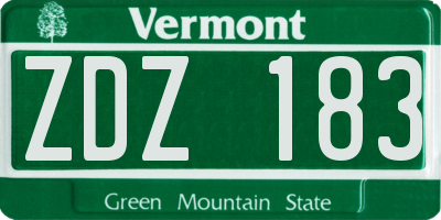 VT license plate ZDZ183