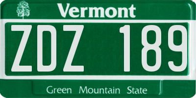 VT license plate ZDZ189