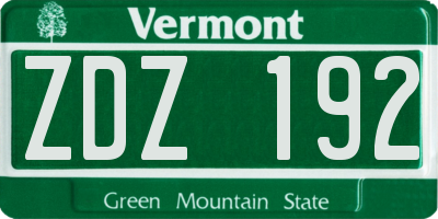 VT license plate ZDZ192