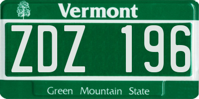 VT license plate ZDZ196