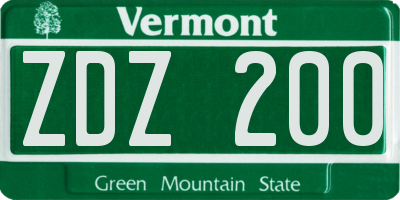 VT license plate ZDZ200