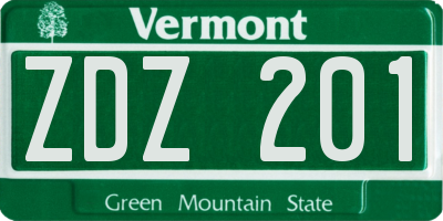 VT license plate ZDZ201