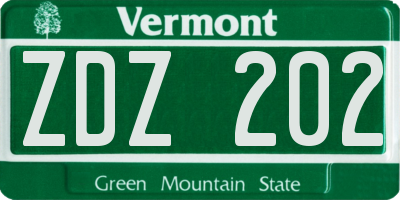 VT license plate ZDZ202