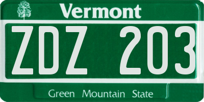 VT license plate ZDZ203