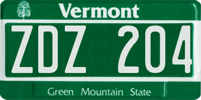 VT license plate ZDZ204