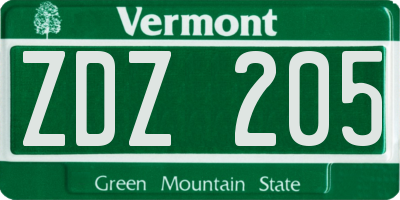 VT license plate ZDZ205