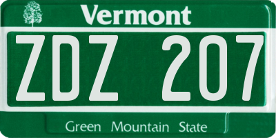 VT license plate ZDZ207