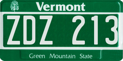 VT license plate ZDZ213