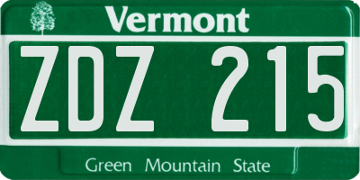 VT license plate ZDZ215
