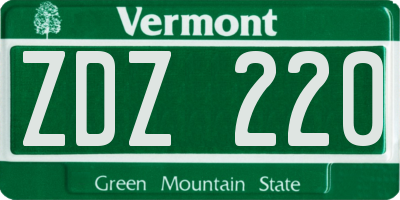 VT license plate ZDZ220
