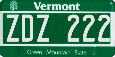 VT license plate ZDZ222