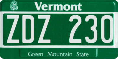 VT license plate ZDZ230