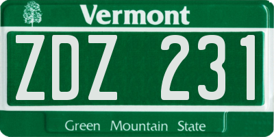 VT license plate ZDZ231