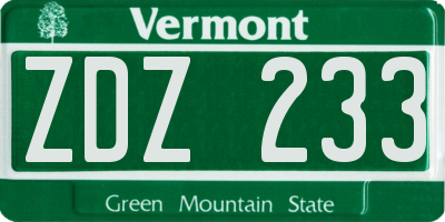 VT license plate ZDZ233