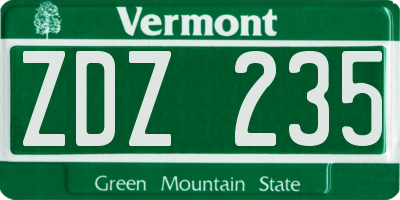 VT license plate ZDZ235