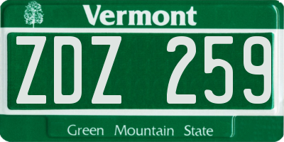 VT license plate ZDZ259