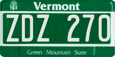 VT license plate ZDZ270