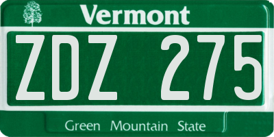 VT license plate ZDZ275