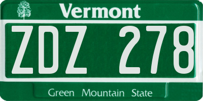 VT license plate ZDZ278