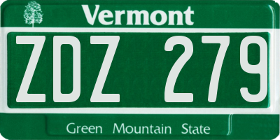 VT license plate ZDZ279