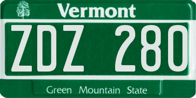VT license plate ZDZ280