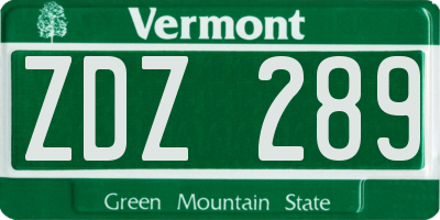 VT license plate ZDZ289