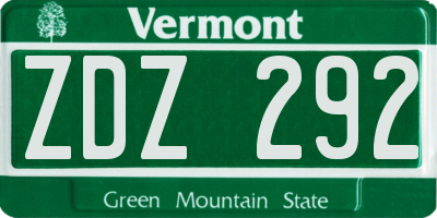 VT license plate ZDZ292