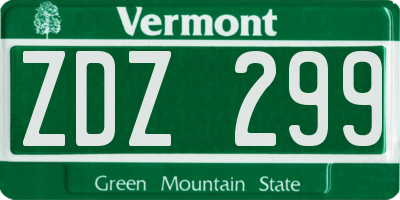 VT license plate ZDZ299