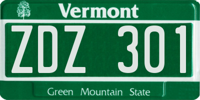 VT license plate ZDZ301