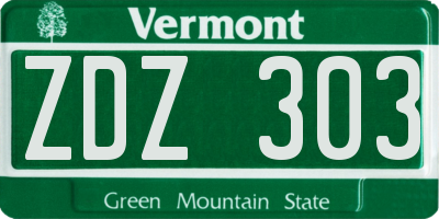 VT license plate ZDZ303
