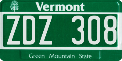 VT license plate ZDZ308