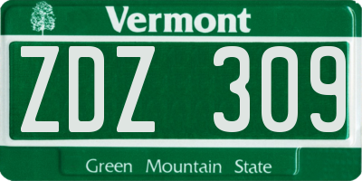 VT license plate ZDZ309