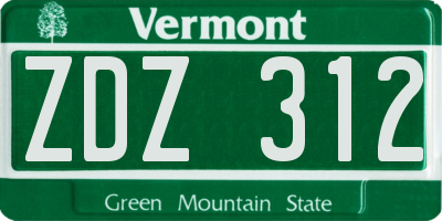 VT license plate ZDZ312