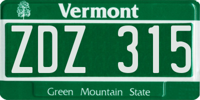 VT license plate ZDZ315