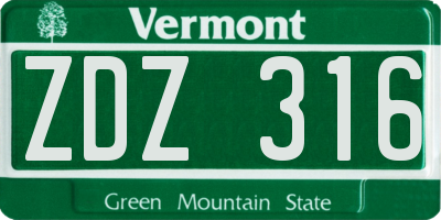 VT license plate ZDZ316