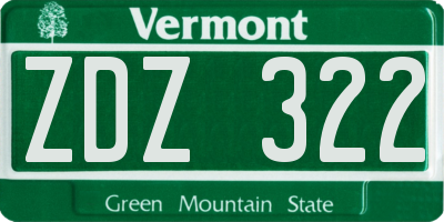 VT license plate ZDZ322