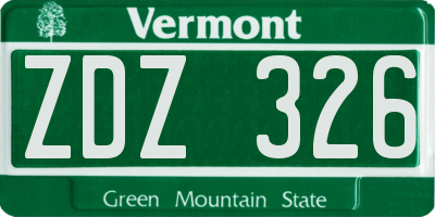 VT license plate ZDZ326