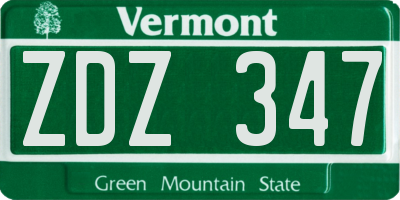 VT license plate ZDZ347