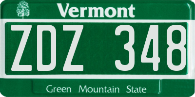 VT license plate ZDZ348