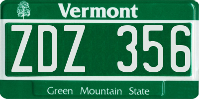 VT license plate ZDZ356