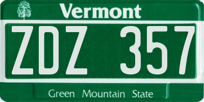 VT license plate ZDZ357