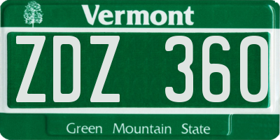 VT license plate ZDZ360
