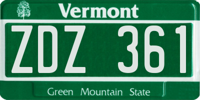 VT license plate ZDZ361
