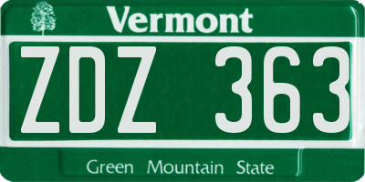 VT license plate ZDZ363