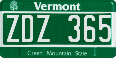 VT license plate ZDZ365